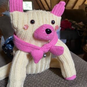 Pink and Cream Knit Dog Plush
